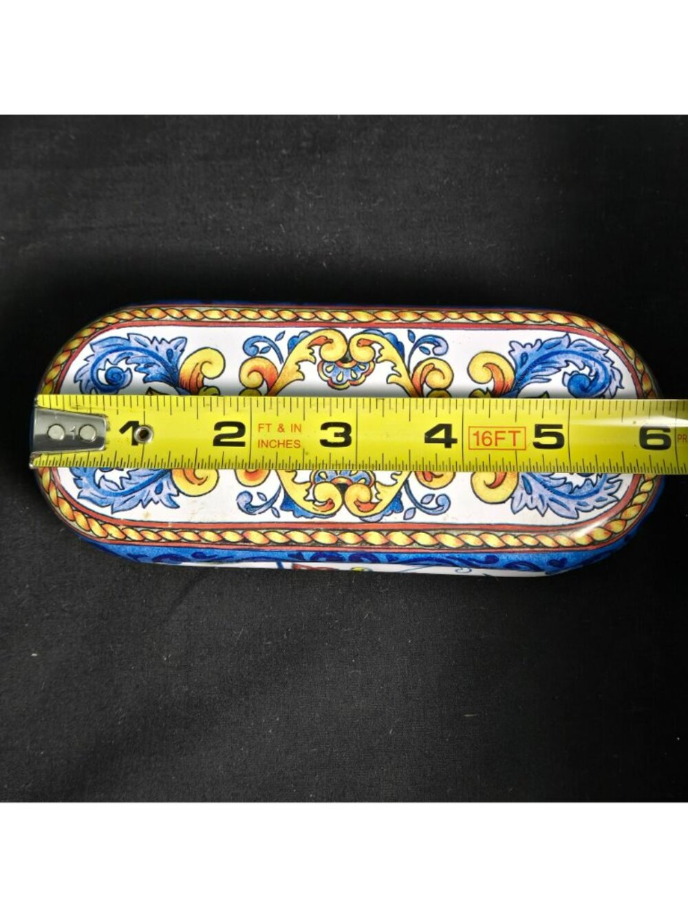 Brighton Sunglass Case Eyeglass Hinged Tin Box Scroll Floral Blue White 6" - Picture 7 of 10